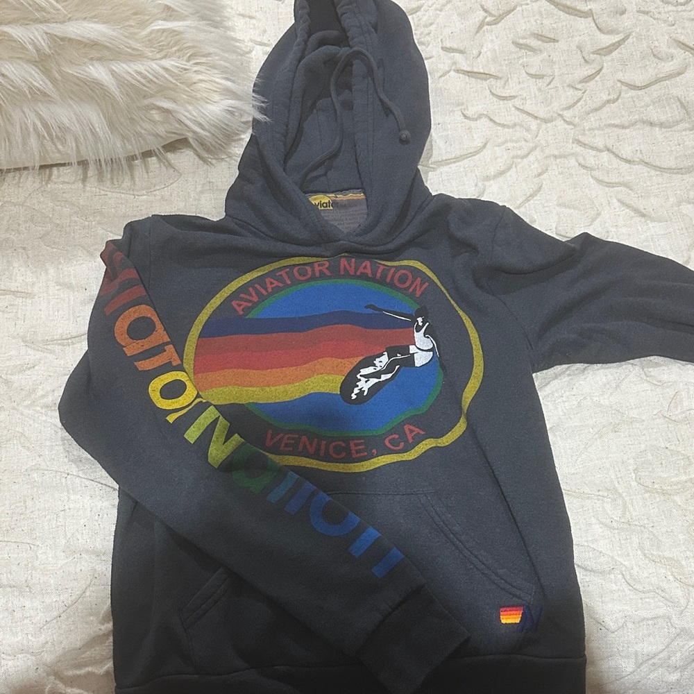 Aviator Nation Dark Blue Hoodie with Multicolor Logo